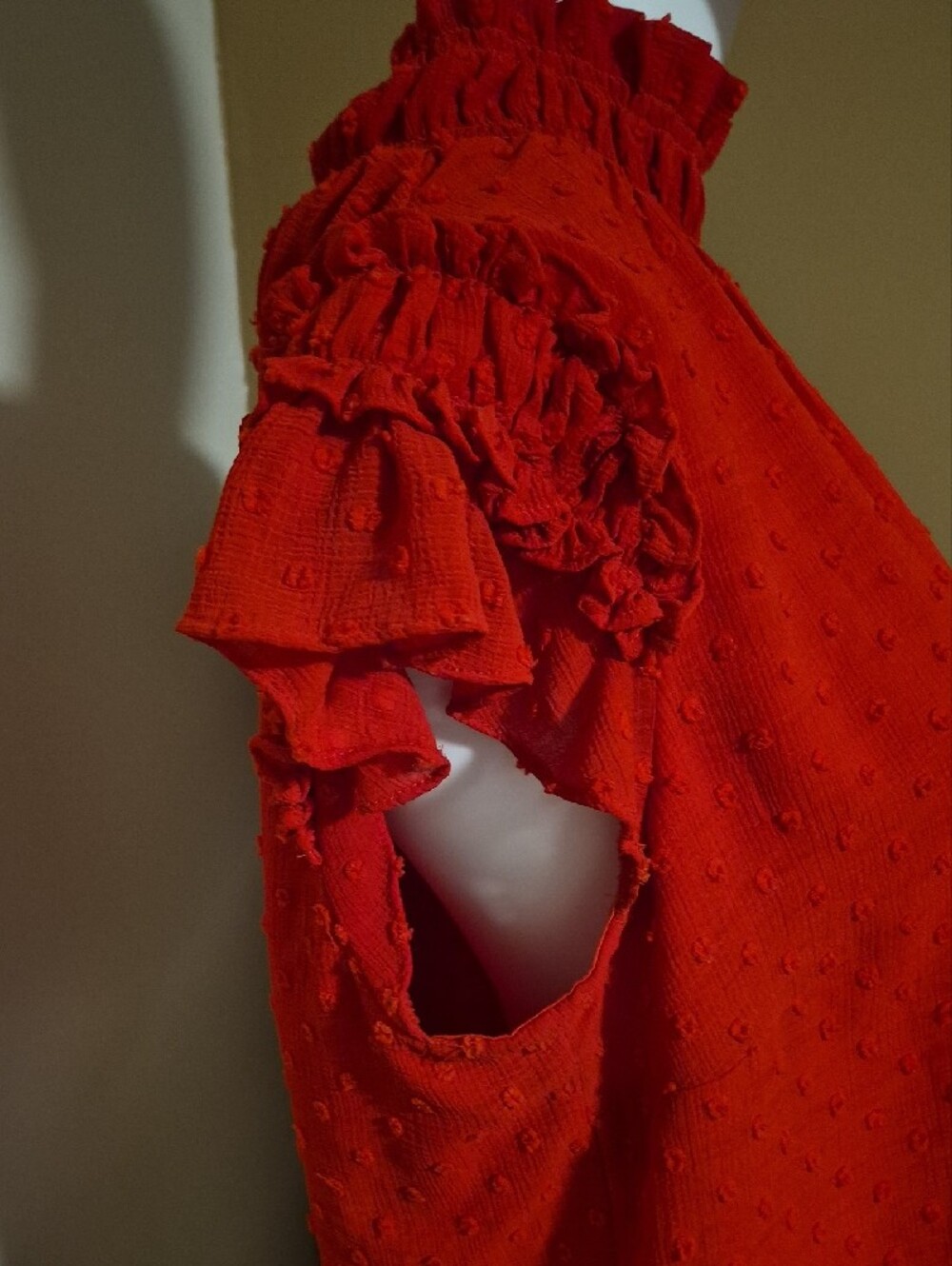 CeCe Red Textured Ruffle Sleeve Blouse - Picture 3 of 6